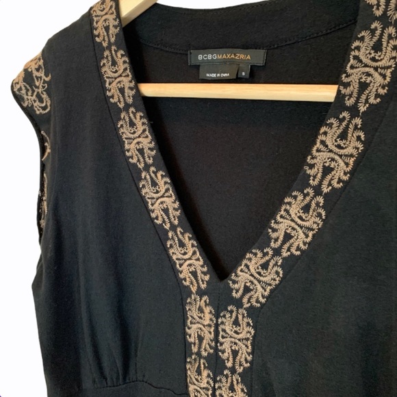 Vintage BCBG MaxAzria 90s embroidered tunic top women’s Small black and brown - Picture 4 of 8
